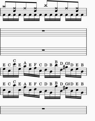 Measure 14 of the guitar solo from Teutonic Knights