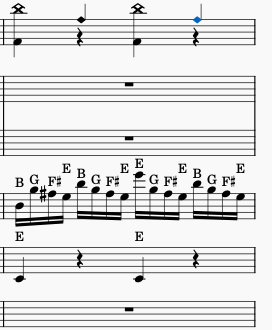 Measure 2 of the guitar solo from Teutonic Knights