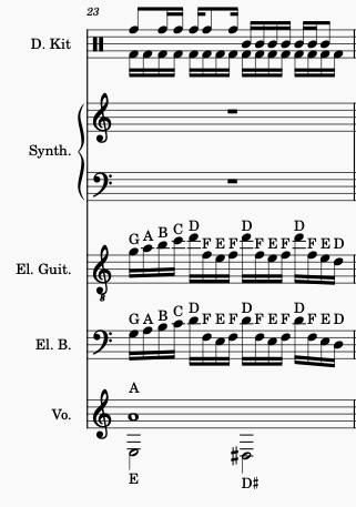 Measure 23 of the guitar solo from Teutonic Knights