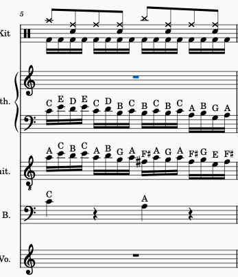 Measure 5 of the guitar solo from Teutonic Knights