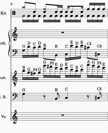Measure 9 of the guitar solo from Teutonic Knights